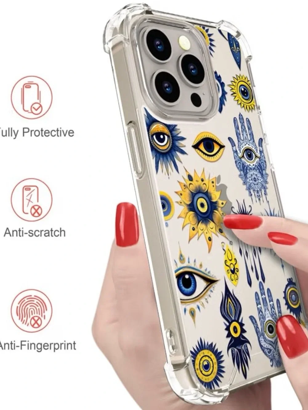 Clear Protective Phone Case with Blue & Yellow Eye Motif